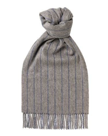 Joshua Ellis Pewter X Cobalt Classic Stripe Brushed Cashmere Scarf